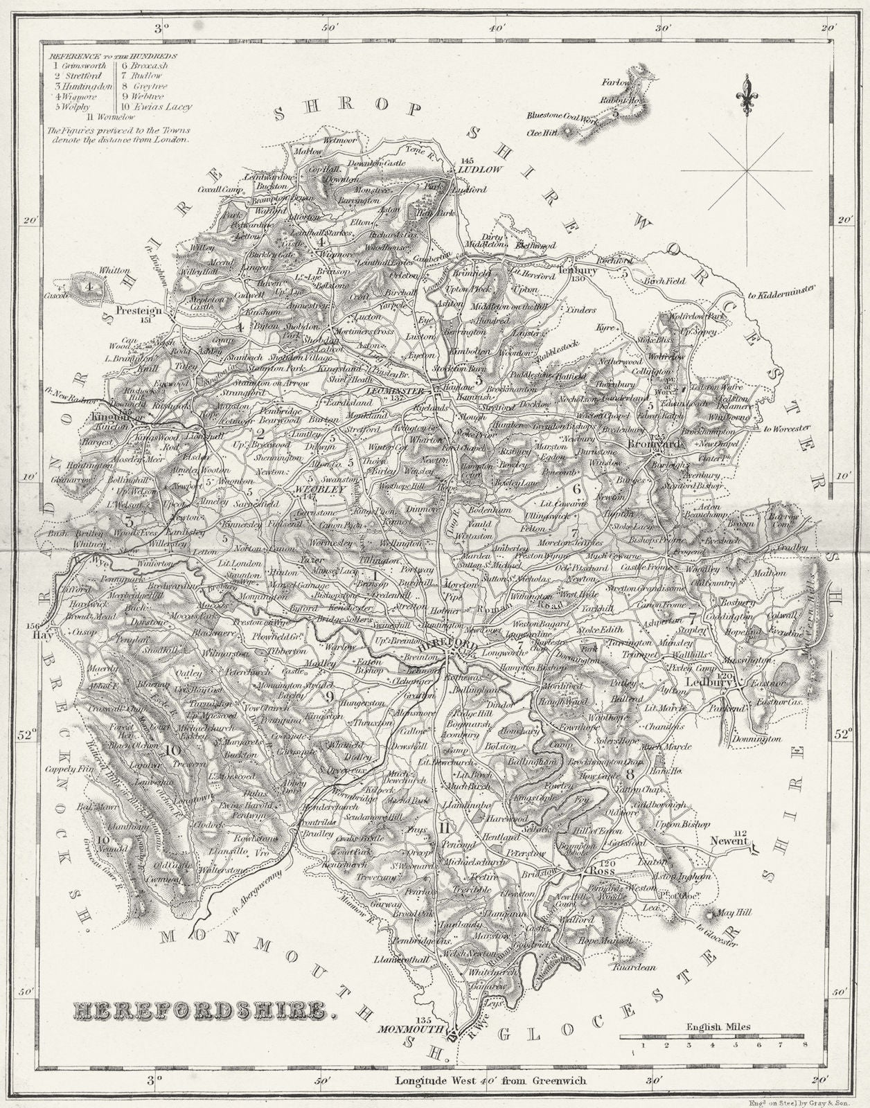 HEREFORD. Herefordshire. Fullarton 1844 old antique vintage map plan chart